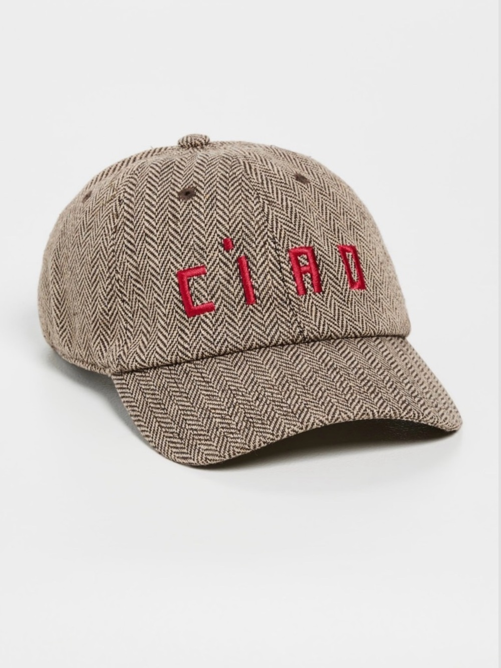 Clare V. Herringbone Baseball Cap with Red Embroidery - worn once